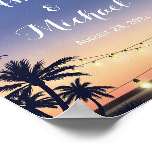 Summer Palm Tree Beach String Lights Wedding Sign Poster (Ecke)