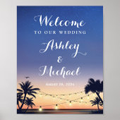 Summer Palm Tree Beach String Lights Wedding Sign Poster (Vorne)