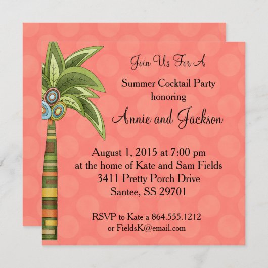 Summer Palm Tree Cocktail Party Einladung Peachy (Vorne/Hinten)