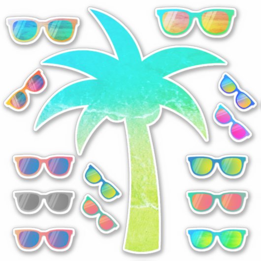 Summer Palm Tree und Sonnenbrillen Sticker Pack (Vorderseite)