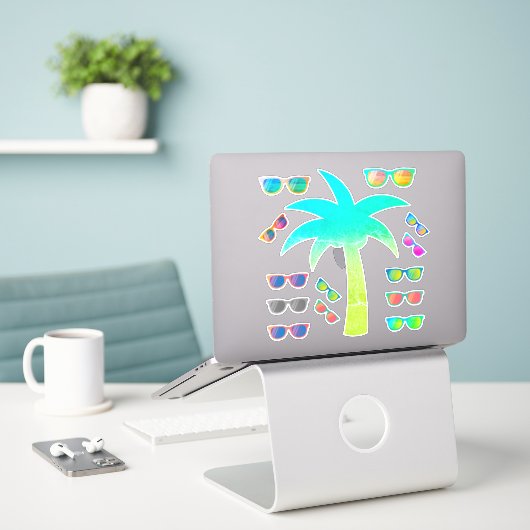 Summer Palm Tree und Sonnenbrillen Sticker Pack (Laptop auf Schreibtisch)