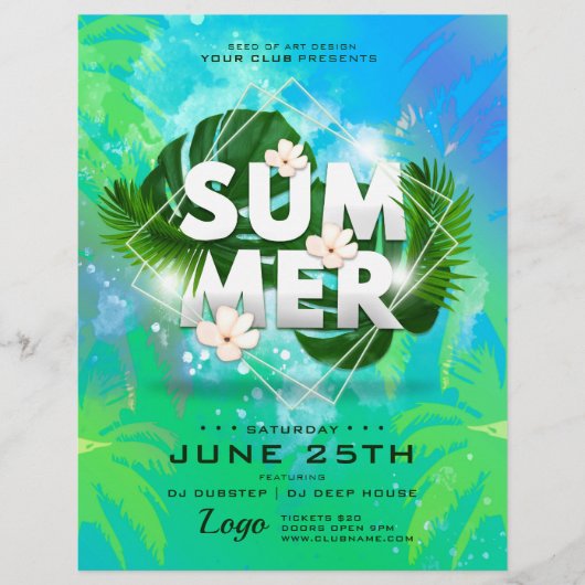 Summer Palm Trees Botanical Club Party Flyer (Vorne)