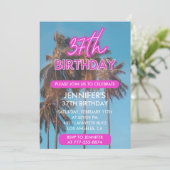 Summer Palm Tropical Pink 37. Geburtstag Einladung (Stehend Vorderseite)