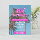 Summer Palm Tropical Pink 41. Geburtstag Einladung (Stehend Vorderseite)