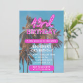 Summer Palm Tropical Pink 43. Geburtstag Einladung (Stehend Vorderseite)
