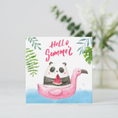 Summer Panda Flamingo Grußkarte (Stehend Vorderseite)