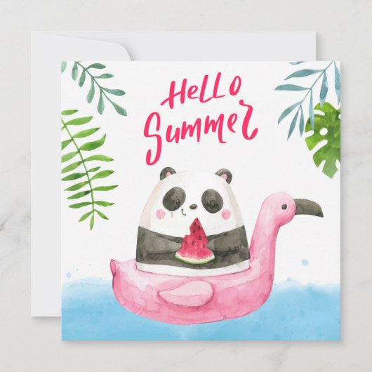Summer Panda Flamingo Grußkarte (Vorderseite)