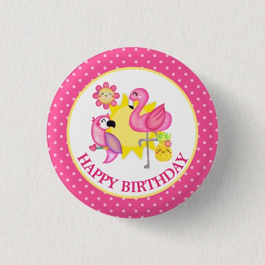Summer Paradise Flamingo Parrot Geburtstag Button (Vorderseite)