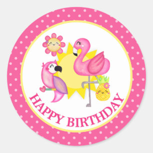 Summer Paradise Flamingo Parrot Geburtstag Runder Aufkleber
