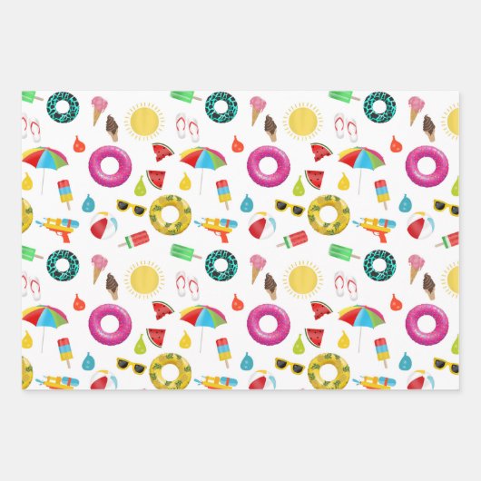 Summer Party Beach Pool Fun Muster Geschenkpapier Set (Vorderseite 3)