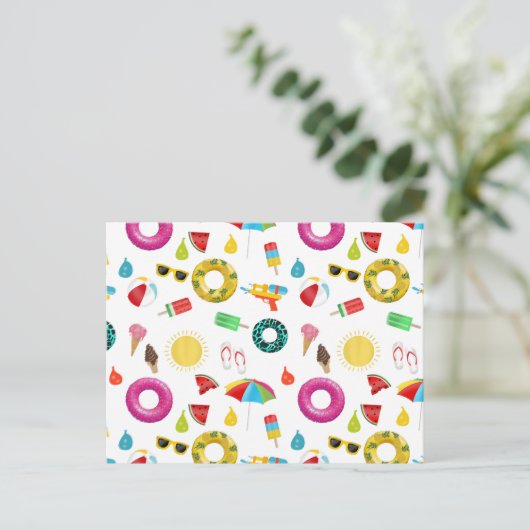 Summer Party Beach Pool Fun Muster Postkarte (Stehend Vorderseite)