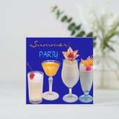 Summer Party Cocktails Drinks blau gelb Einladung (Stehend Vorderseite)