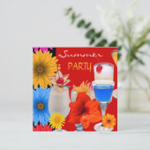 Summer Party Cocktails Drinks Red Blue Yellow Einladung (Stehend Vorderseite)