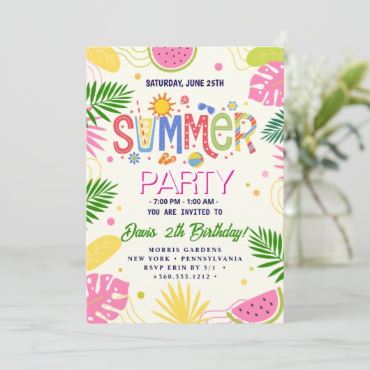 Summer Party Einladung (Stehend Vorderseite)
