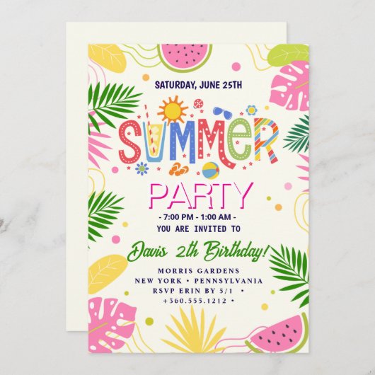 Summer Party Einladung (Vorne/Hinten)