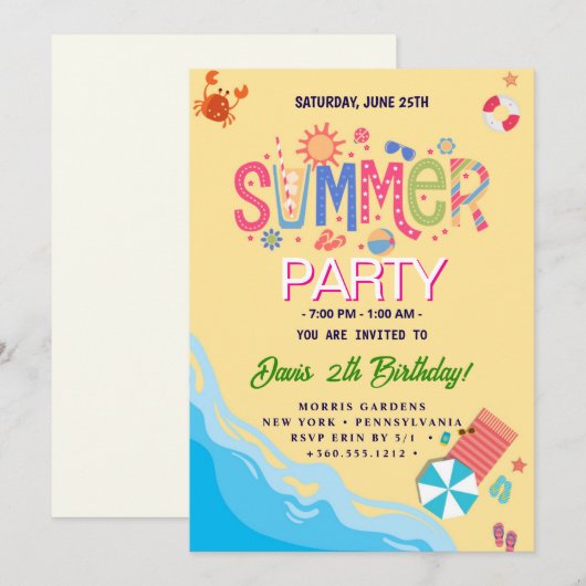 Summer Party Einladung (Vorne/Hinten)