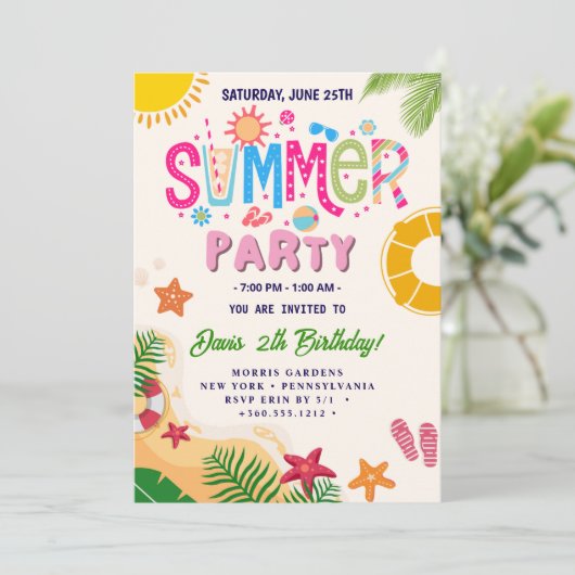 Summer Party Einladung (Stehend Vorderseite)