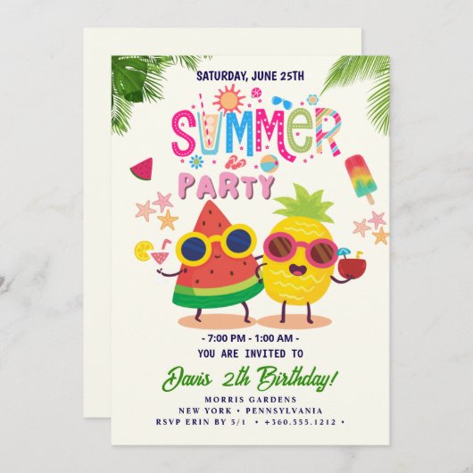 Summer Party Einladung (Vorne/Hinten)