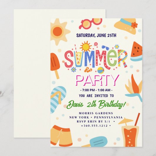 Summer Party Einladung (Vorne/Hinten)