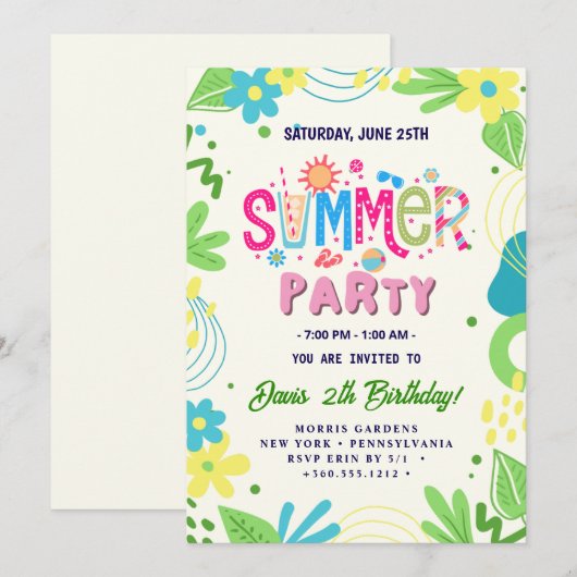 Summer Party Einladung (Vorne/Hinten)