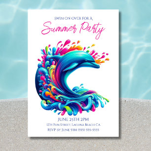 Summer Party - farbenfrohe Dolphin Splash Einladung