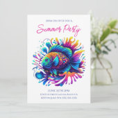 Summer Party - farbenfrohe Fische Einladung (Stehend Vorderseite)