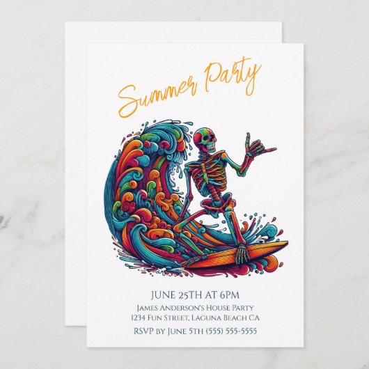 Summer Party - farbenfrohe Skelettwanderung Einladung (Vorne/Hinten)