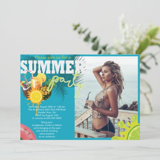Summer Party Fun Design Einladung (Stehend Vorderseite)