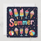 Summer Party Fun Graphics On Black Einladung (Vorderseite)