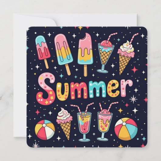 Summer Party Fun Graphics On Black Einladung (Vorderseite)