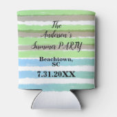 Summer Party Grau Grün Blaue Wasserfarben Streifen Dosenkühler (Rückseite)