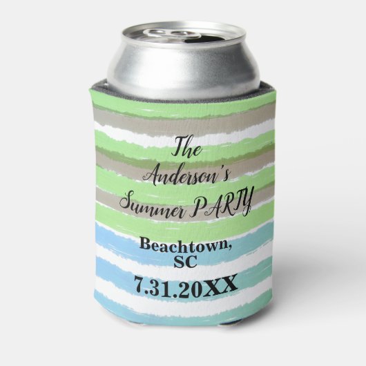 Summer Party Grau Grün Blaue Wasserfarben Streifen Dosenkühler (Kanne Rückseite)