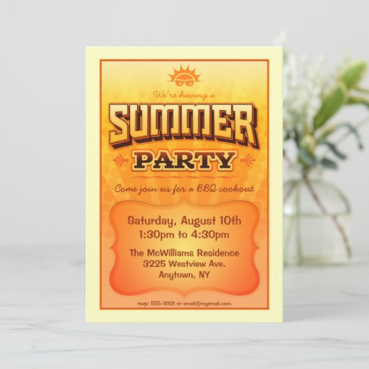 Summer Party Invite - Hell warme, sonnige Farben Einladung (Stehend Vorderseite)