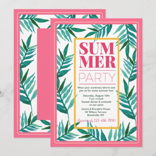 Summer Party Palms Einladung (Vorne/Hinten)