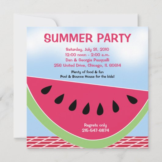Summer Party Picnic Watermelon 5x5 Zoll Einladung (Vorderseite)