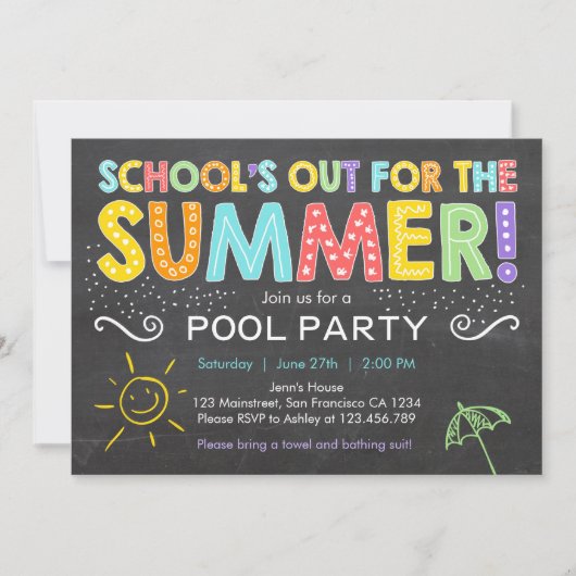 Summer Party Pool Party Schools Out Einladung (Vorderseite)