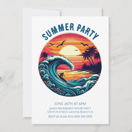 Summer Party - Retro Surfer Einladung (Vorderseite)