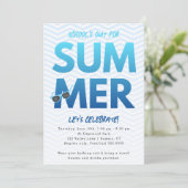 Summer Party, School's Out Blue Ombre Einladung (Stehend Vorderseite)