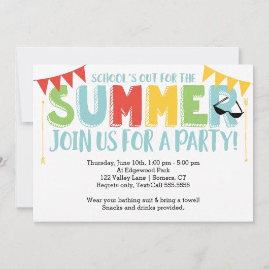 Summer Party, School's Out Primary Colors Einladung (Vorderseite)