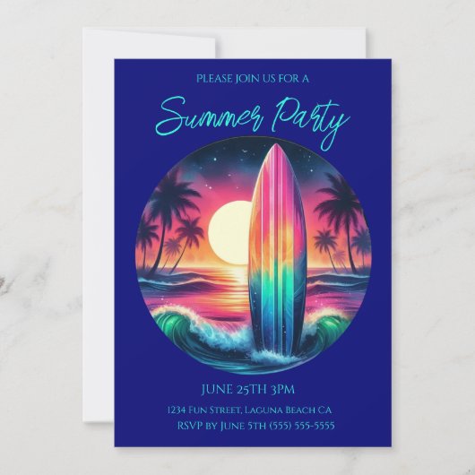 Summer Party - Surfboard Escape- Einladung (Vorderseite)