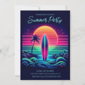 Summer Party - Surfen im Neon Sunset Einladung (Vorderseite)