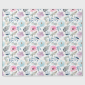 Summer Pastel Blue Watercolor Blume Muster Geschenkpapier (Flach)