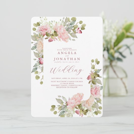 Summer Pastel Florals Wedding Einladung (Stehend Vorderseite)