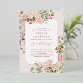 Summer Pastel Florals Wedding Folieneinladung (Stehend vorne)