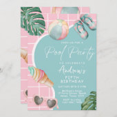 Summer Pastel Girl Pool Geburtstagsparty Einladung (Vorne/Hinten)