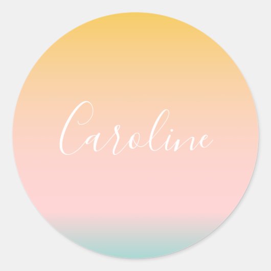 Summer Pastel Gradient | Name des Personalisierten Runder Aufkleber (Vorderseite)