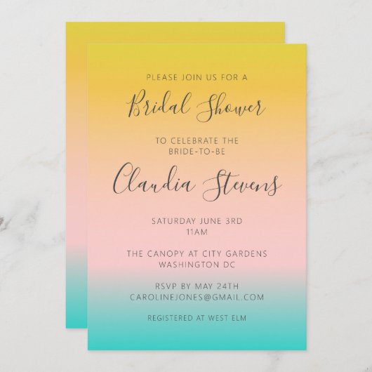 Summer Pastel Ombre Sunset Tropical Brautparty Einladung (Vorne/Hinten)