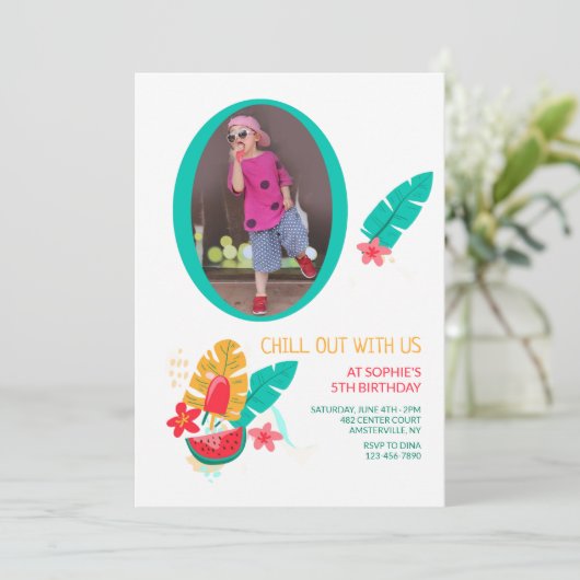 Summer Pattern Foto Geburtstag Einladung (Stehend Vorderseite)