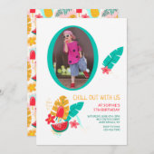 Summer Pattern Foto Geburtstag Einladung (Vorne/Hinten)