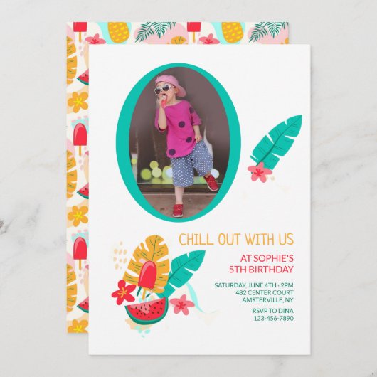 Summer Pattern Foto Geburtstag Einladung (Vorne/Hinten)